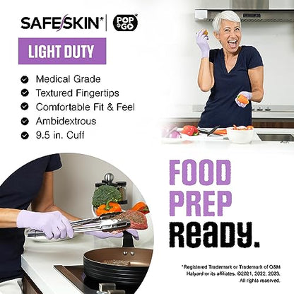 SAFESKIN Disposable Nitrile Gloves in POP-N-GO Pack of 50 or 200 Powder Free - Hair, Cleaning, Medical Use, Food Handling - size: Large (Pack of 50)