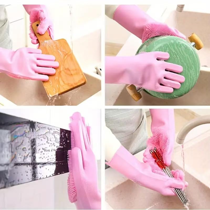 Kitchen Pot and Dish Washing Gloves, Made of Silicone, Household Cleaning Gloves for Home Use, Suitable for Kitchen Cleaning - color: Gray