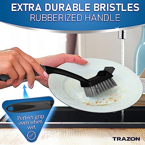 Dish Brush Set of 5 with Holder - Kitchen Scrub Brushes with Non-Slip Long Handle for Cleaning, Scrubber, Dishwashing, Dishes, Bottles, Straws, Cups, Pots & Sink, Black - color: Black, Set of 5 With Holder
