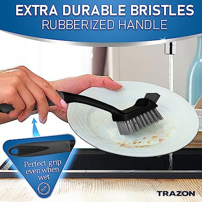 Dish Brush Set of 5 with Holder - Kitchen Scrub Brushes with Non-Slip Long Handle for Cleaning, Scrubber, Dishwashing, Dishes, Bottles, Straws, Cups, Pots & Sink, Black - color: Black, Set of 5 With Holder