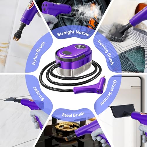 Handheld Steam Cleaner, 10s Fast Handheld Heating Steamer for Cleaning 15-in-1 High Pressure Steam Cleaner for Home & Kitchen, Grease, Grout, Tile,Floor,Couch and Car - color: Purple