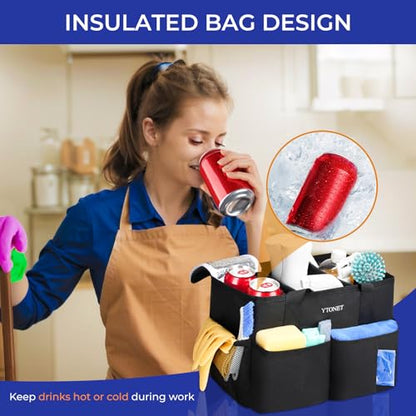 Ytonet Cleaning Caddy, Water Resistant Cleaning Supplies Organizer with Handle & Foldable Divider for Cleaners, Housekeeping Tote for Kitchen & Bathroom, Car Tool Caddy Organizer Bag, Black - size: Medium