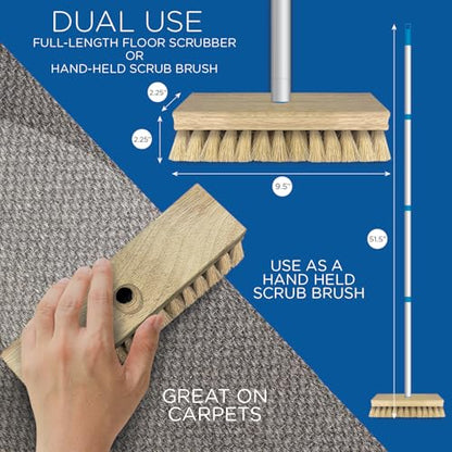 LOLA Deck Scrub Brush, 9" x 3.5" Head w/Tampico Bristles for Outdoor Cleaning, Removes Dirt & Grime from Patios, Decks, Grout, 1 Count - size: 1 Count, style: Tampico Deck Broom -Steel Handle