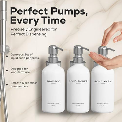 Luxury Shampoo and Conditioner Dispenser Set Wall Mounted by Brighter Barns - Refillable Shampoo Dispenser for Shower Wall - Shower Bottles 3 Chamber No Drill for Guest Bathroom, Airbnb, Hotel (White) - color: Modern (Silver)