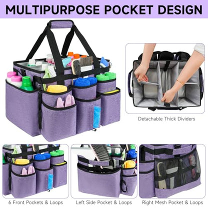 Large Rolling Cleaning Caddy Bag with Detachable Trolley,Cleaning Cart on Wheels with Shoulder Strap,Cleaning Supplies Organizer for Housekeepers,Purple - color: Purple