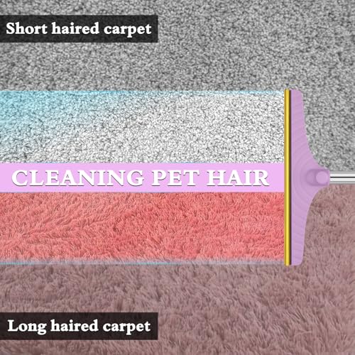 B-Land Carpet Rake for Pet Hair Removal, Reusable Pet Hair Removal Tool Cat Dog Hair Remover with 60” Long Adjustable Handle, Carpet Brush Carpet Scraper Pet Hair Remover Broom (Purple)