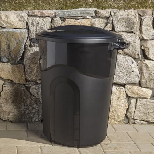32 Gallon Heavy Duty Plastic Garbage Can with Click Lock Lid, 64 lbs Capacity, Indoor/Outdoor Use, Black