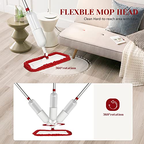 Spray Mop for Floor Cleaning, Wet Dry Microfiber Mop with 4 Washable Pads 650 ml Refillable Bottle and 1 Scraper for Home Kitchen Hardwood Laminate Wood Vinyl Ceramic Tiles Wooden Floor
