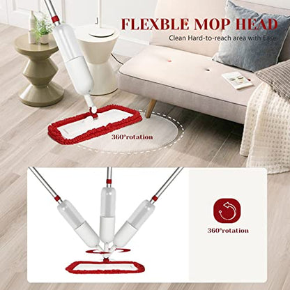 Spray Mop for Floor Cleaning, Wet Dry Microfiber Mop with 4 Washable Pads 650 ml Refillable Bottle and 1 Scraper for Home Kitchen Hardwood Laminate Wood Vinyl Ceramic Tiles Wooden Floor