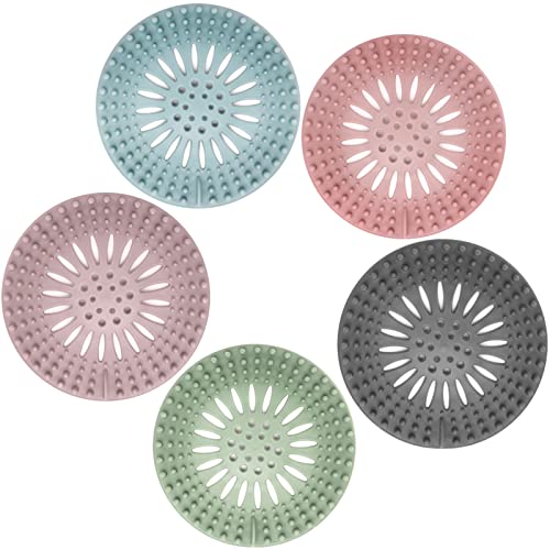 Gotega Bathroom Sink Drain Strainers, Hair Catcher Shower Drain Covers Protector, Flexible TPR Material, Multiple Colors for Bathroom Tub Shower and Sink Hair Trap Garbage Disposal Parts, 5 Pack - color: Grey, Blue, Green, Pink and Brown