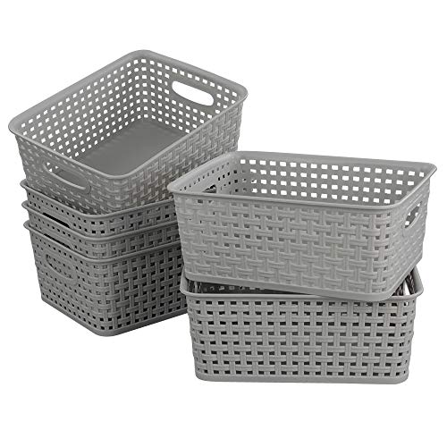 Plastic Storage Baskets - 6 Pack, Slightly Gray | 10.04"L x 7.48"W x 3.95"H, Durable, Easy to Use, Flexible, Multi-Purpose, Ideal for Closets, Cabinets, Shelves, Countertops - size: Small (10.04"L x 7.48"W x 3.95"H)