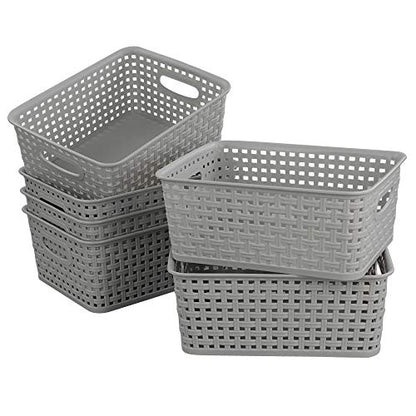 Plastic Storage Baskets - 6 Pack, Slightly Gray | 10.04"L x 7.48"W x 3.95"H, Durable, Easy to Use, Flexible, Multi-Purpose, Ideal for Closets, Cabinets, Shelves, Countertops - size: Small (10.04"L x 7.48"W x 3.95"H)