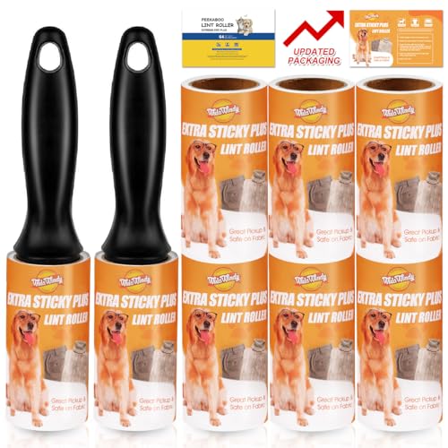 WulaWindy Lint Roller Pet Hair Remover - Extra Sticky Lint Remover Rollers for Clothes Sofa Carpet Pet Hair Dirt Removal - 8 Pack Refills
