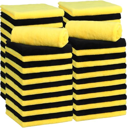 Shimeyao 30 Pcs Edgeless Microfiber Plush Towels for Cars Detailing Drying Wash Polishing Absorbent Cleaning Cloths, 500 GSM (16 x 16 Inch,Black,Yellow) - color: Black,yellow, size: 16 x 16 Inch
