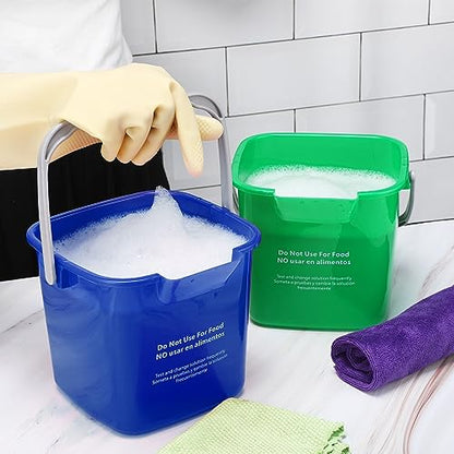 Roshtia 6 Pcs 3 Quart Cleaning Bucket Small Sanitizing Square Bucket Detergent Pail for Home Commercial Restaurant Kitchen Office School(Red, Blue, Green) - color: Red, Blue, Green