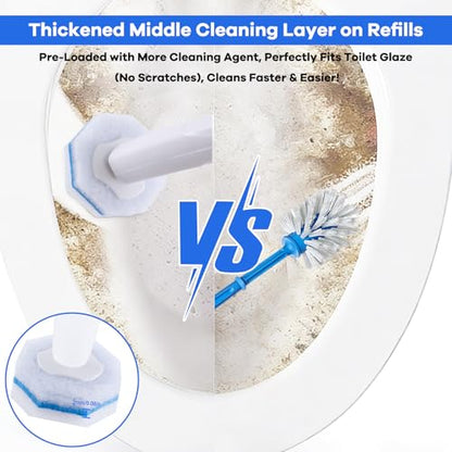 Upgraded Disposable Toilet Brush and Holder Set, 50 Toilet Wand Refills with Thickened Cleaning Layer, Won't Fall Apart, Large Opening Storage Caddy, Long Handle, for Home & Commercial Use