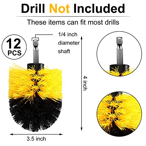 Drill Brush Nylon Drill Brush Attachment Electric Power Scrubber Scrub Brush Multi Purpose Cleaning Supplies for Drill Bathroom Surfaces Tub Grout Shower Kitchen Tile Auto Car (Yellow, 12 Pcs)