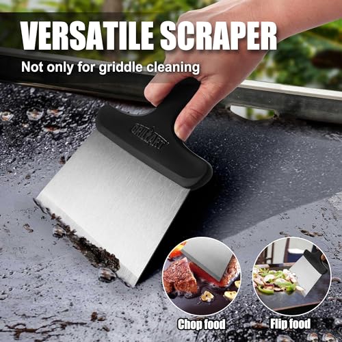 GRILLART Griddle Cleaning Kit for Blackstone, Flat Top Grill Cleaning Kit with Grill Stone, Griddle Scraper, Scouring Pad and Handles, Multifunctional Griddle Accessories for Rusty Grills, Orange - style: BSK-02