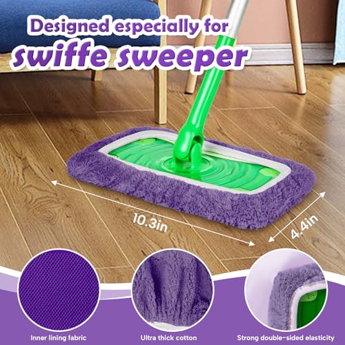 6 Pack Reusable Microfiber Mop Pads Compatible with Swiffer Sweeper Mop, Dry Sweeping Cloths & Wet Mopping Cloths, Washable Mop Pads for Surface/Hardwood Floor Cleaning (Mop is Not Included)