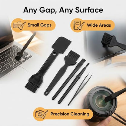 Keyboard Cleaning Kit with Anti Static Brush, 8-Piece Black Dusting Tool Set for Keyboards, Laptops, Screens, Vents, and Small Devices, Compact Storage for Home Office - size: Medium