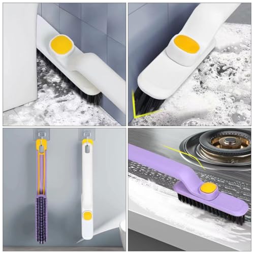 Uonlytech 2pcs Multifunctional Crevice Cleaning Brush Set Soft Bristles, Small Groove Scrubbers for Bathroom Tiles, Window Tracks, and Floor Gaps, Long-Handle Detail Brushes for Home