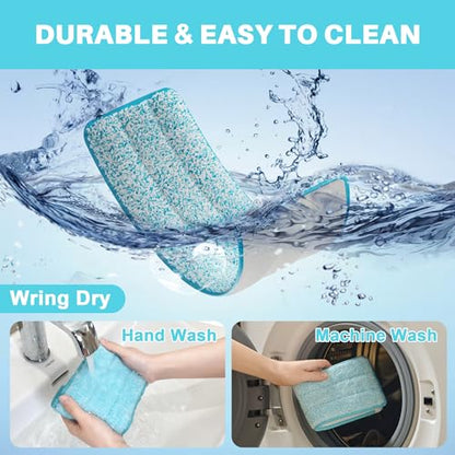 JOYMOOP Microfiber Replacement Pads for Flat Mop System, 13" Mop Head Refills Compatible with JOYMOOP Bucket Set, 4-Pack, Grey and Cyan Blue - color: 4 Pcs 13" - 4 Cyan Blue, size: 13.0 × 4.9 Inch