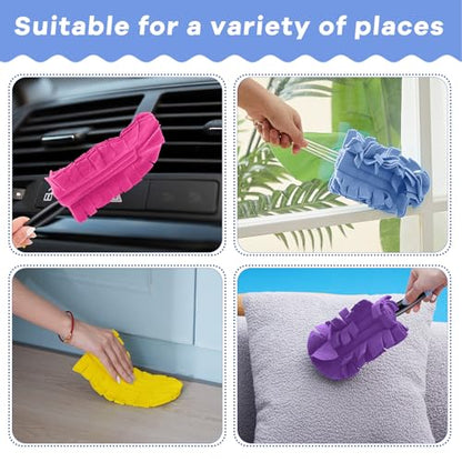 Zubebe 12 Pcs Duster Refill Reusable Fleece Duster Refills Feather Flat Dusters Multi Surface Washable Cleaning Pads Tools for Home, Blinds, Car, Pet, Furniture, Fans (Bright Color) - color: Bright Color