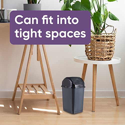Superio Mini Desktop Trash Can with Swing Top Lid Portable Plastic Garbage Can for Countertop, Desktop, Make up Vanity, Bathroom, Car, Under Sink, Dorm Compact Waste Bin 5 L 1.25 Gal (2, Grey) - size: 1.25 Gallon, style: 2 Pack