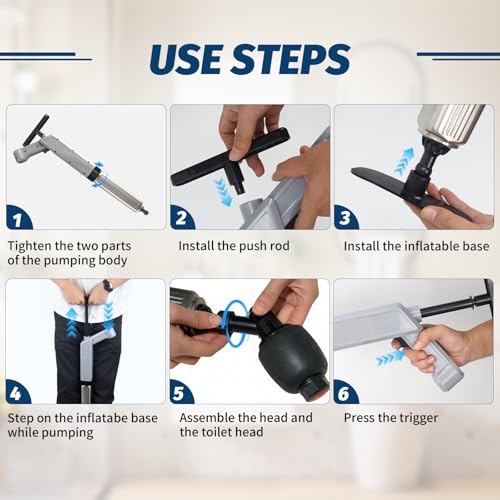Toilet Plungers for Bathroom Heavy Duty, High Pressure Toilet Auger Air Drain Blaster with Real-Time Toilet Snake Drain Clog Remover,Toilet Unclogger Tool,Sink Shower Tubs Plumbing Clogs (Gray) - color: Gray