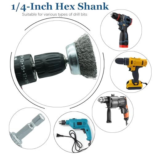 5-Pack 3-Inch Wire Cup Brush Set for Drill, 1/4-Inch Hex Shank, Coarse Carbon Steel for Aggressive Rust Removal, Paint Stripping & Surface Abrasion - style: 3-inch Cup Brush - 5 Piece