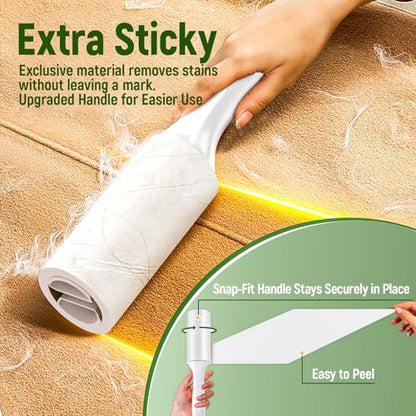 Extra Sticky Lint Roller for Pet Hair – 500 Sheets, Reinforced 2 Handles, Dog & Cat Hair Remover for Clothes, Carpet, Furniture - size: 500Sheets+2 Handles