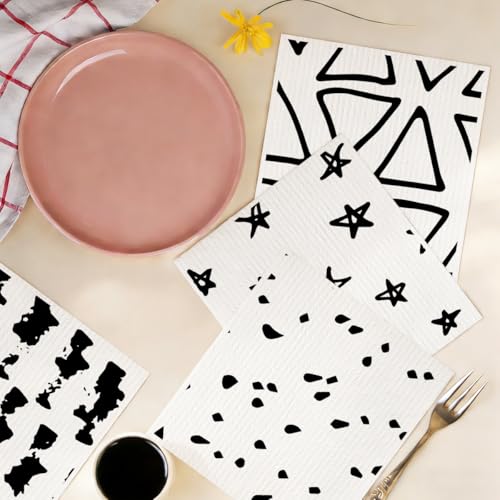 6 Pack Swedish Dishcloths, Black Pattern Reusable Paper Towels Dish Towels, Washable Absorbent Cellulose Sponge Cloths No Odor, Eco Kitchen Cloths for Dish Washing Home Cleaning - color: Multi 1514