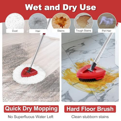 3PCS Mop Heads Replacements for OCedar, 2PCS Scrub Brush Compatible with O Cedar EasyWring 1 Tank System, Dry and Wet for Cleaning All Hard-surfaced Floors - color: White
