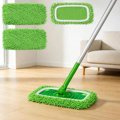 3 Pack Flat Mop Pads Replacement Washable Reusable Wet Dry Floor Cleaning Refill Set for Home Hard Floor(Green) - color: Green