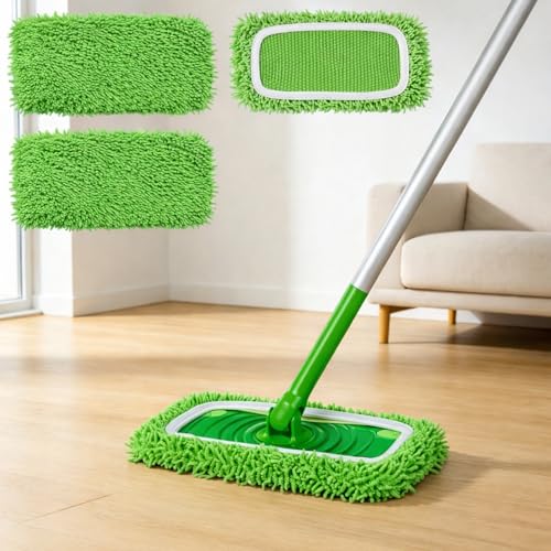 3 Pack Flat Mop Pads Replacement Washable Reusable Wet Dry Floor Cleaning Refill Set for Home Hard Floor(Green) - color: Green