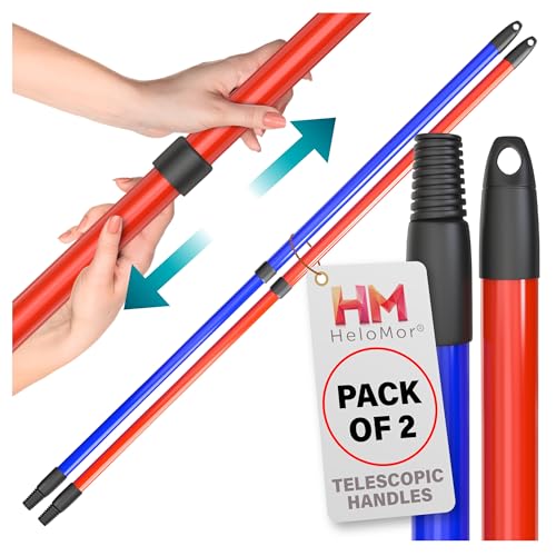 HELOMOR Bundle of 2-Pack Telescopic Metal Broom Handles Pull Broom, 59' Long and 1.87' Wide, with 3-Pack Floor Squeegee Wiper Heads Refill Mop Foam Dual Moss, 16" L for Cleaning Indoor Households