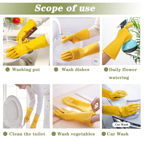 8 Pairs Reusable Household Cleaning Gloves, Rubber Kitchen Dishwashing Gloves,Extra Thickness, Long Sleeves, for Washing Dishes, Pet Care(Large, Yellow) - size: Large (Pack of 8)