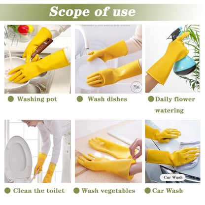 8 Pairs Reusable Household Cleaning Gloves, Rubber Kitchen Dishwashing Gloves,Extra Thickness, Long Sleeves, for Washing Dishes, Pet Care(Large, Yellow) - size: Large (Pack of 8)