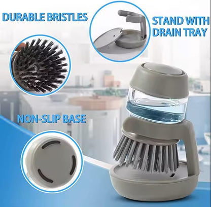 Soap Dispenser Palm Dish Brush with Storage Bracket – Drainage Base, Easy-to-Clean Kitchen Utensil Cleaner | Includes Extra Soft Bristle Brush (Gray&Green) - color: Gray&green