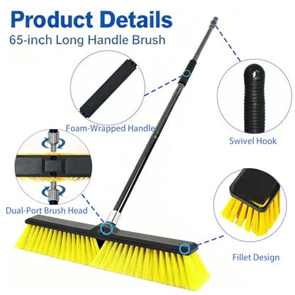 18 Inches Push Broom Outdoor- Heavy Duty Broom with 63" Long Handle,for Cleaning Outdoor or Indoor Tile, Garage, Floor, Deck
