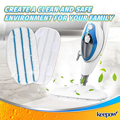 KEEPOW Steam Mop Pads Compatible with PurSteam ThermaPro 10-in-1 Steam Mop and ThermaPro 211 Steam Cleaner, Reusable Pur Steam Mop Replacement Pads for Multi-Surface Floor Cleaner (8 Pack) - color: White/Blue