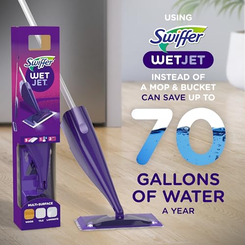 Swiffer WetJet Hardwood and Floor Spray Mop Cleaner Starter Kit, Includes: 1 Power Mop, 10 Pads, Cleaning Solution, Batteries