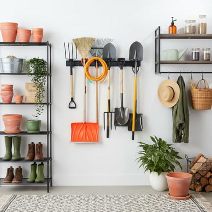 Aking Ace 96-Inch Heavy Duty Wall Mount Garden Tool Organizer for Garage | Adjustable hangers perfect for shovels, rakes, and Garage Tools, Heavy-duty rack holds 350lbs. Ideal for shed organization - size: 96inch