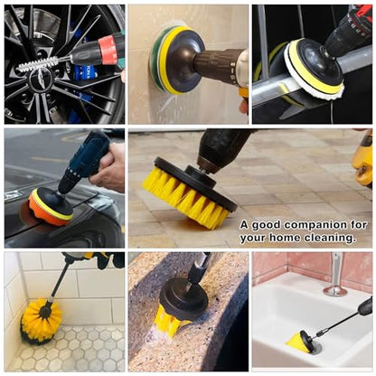 48 Pcs Drill Brush Attachments Set, Scrub Pads & Sponge & Wire Brush for Drill, Power Scrubber Brush with Extend Long Attachment, Drill Scrubber Brush Kit for Bathroom, Floor, Car, Grout