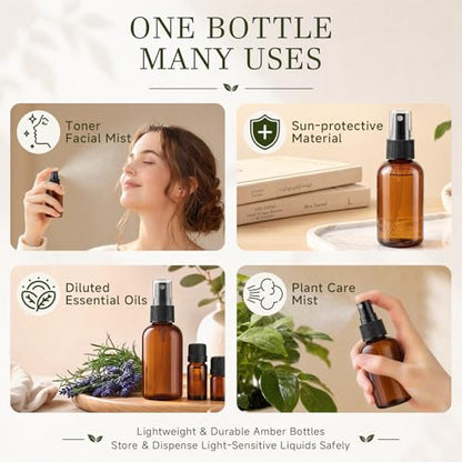48 Pack Amber Plastic Spray Bottles, 2oz Fine Mist Spray Bottles for Essential Oils, Water Spray Bottle for Hair Plant & Cleaning Solution