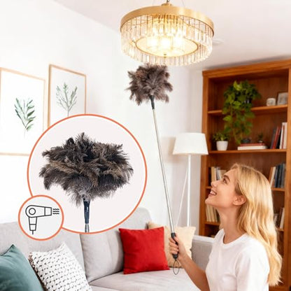 Ostrich Feather Duster for Electronics, Keyboard – Soft Dusting Tool for Screen, Fragile Items, Office, Home Cleaning (A12- Black Handle) - color: Black-a1