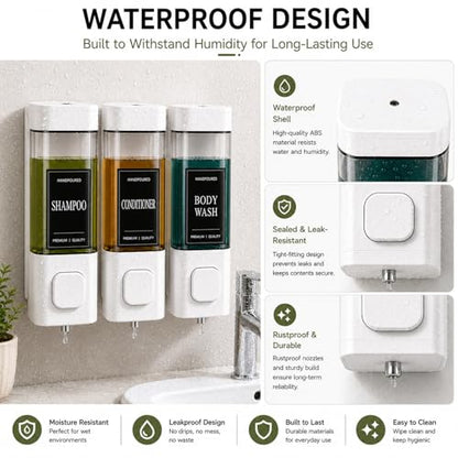 Shampoo and Conditioner Dispenser, Shower Shampoo Dispenser 3 Chamber No Drill, Shampoo and Conditioner Bottles for Bathroom Hotel Large Capacity(White) - color: White