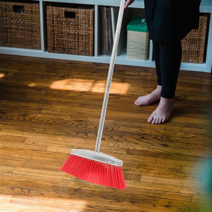 Wide Angle Stainless Steel Household Broom with Long Handle Large Outdoor Sweeping Floor Broom for Lawn and Kitchen Cleaning Heavy Duty for Home Use