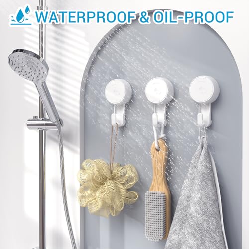 LUXEAR Heavy Duty Waterproof Shower Hooks 2 Pack - Suction Hook, No Drill Damage-Free Removable Reusable Wall Hooks for Bathroom Kitchen Towel Bathrobe Loofah Shower Hooks (Max Load 11LB/5KG) - size: 2 Pack Single