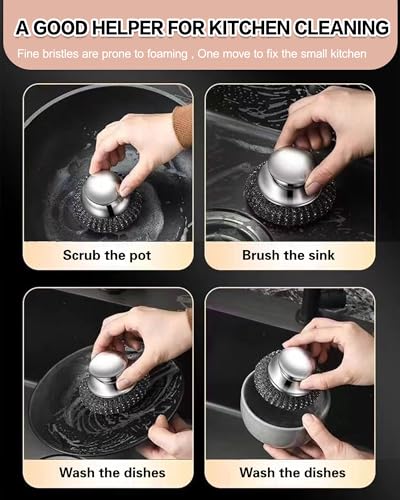 8 Pcs Steel Wool Scrubbers with 2 Pcs Handle,Stainless Steel Scouring Pads for Cast Iron Skillets, Grill & Kitchen Pots - Rust Resistant, Non-Splintering Heavy Duty for Tough Grease - color: 6 Pcs - 1